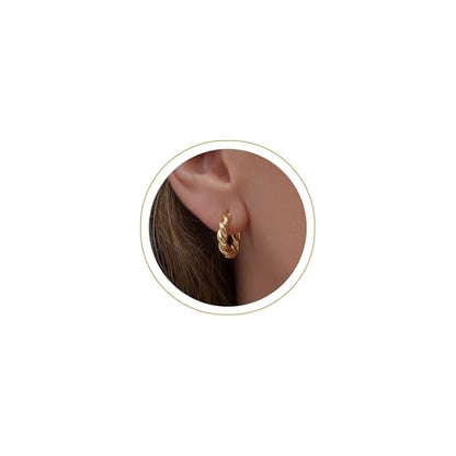 Chunky Gold Hoop Earrings for Women 14k Gold Plated Thick Triple Earrings | Hypoallergenic Trendy Chunky Gold Hoops Earrings,Dainty Jewelry Gifts for Women - style: twisted hoop earrings 2