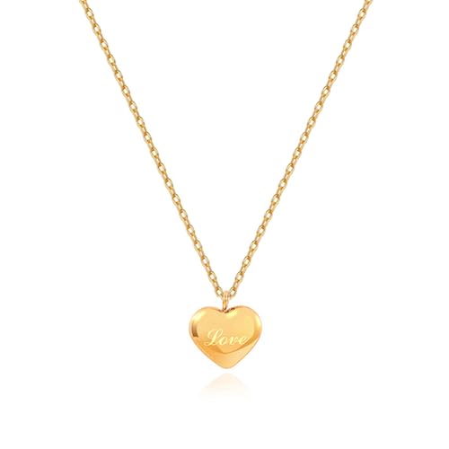 Zeffy Dainty Gold Heart Necklace for Women Trendy 14K Gold/Silver Plate Cute Heart Pendant Choker Necklaces Gold Love Heart Chain Necklace for Women Dainty Gold Jewelry Gifts for Women - style: LOVE Heart Necklace-Gold