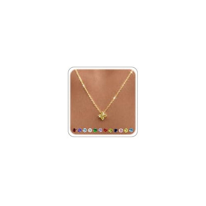 Calimt Dainty Clover Birthstone Gold Necklace for Women CZ 14K Gold Plated | Non Tarnish,Diamond Pendant Necklace,Trendy adjustable necklace,stack CZ Necklace, Bridesmaid Birthday prom Christmas Gift - color: Yellow