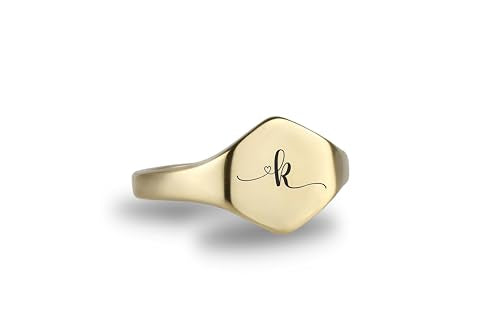 14k Gold Name Signet Ring - Engraved Signature Perfect For Her Valentine's Day Gift