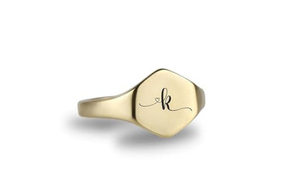 14k Gold Name Signet Ring - Engraved Signature Perfect For Her Valentine's Day Gift