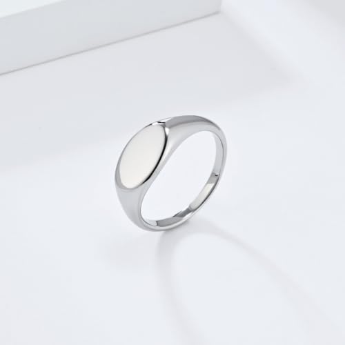 PAURO Women Oval Shape Signet Ring Geometric Style | Stainless Steel Oval-shape Signet Style for Women,Classical Simple Plain Wedding Engagement Statement Ring - color: Silver