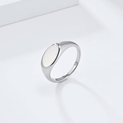 PAURO Women Oval Shape Signet Ring Geometric Style | Stainless Steel Oval-shape Signet Style for Women,Classical Simple Plain Wedding Engagement Statement Ring - color: Silver