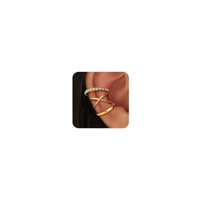 OOOPEL 3 Pairs 14K Gold Plated Ear Cuffs Non Piercing Lightweight Stackable Chunky Earring Cuff for Women Adjustable Non-Fading Fake Earrings Suitable for Christmas Gift - style: Thin