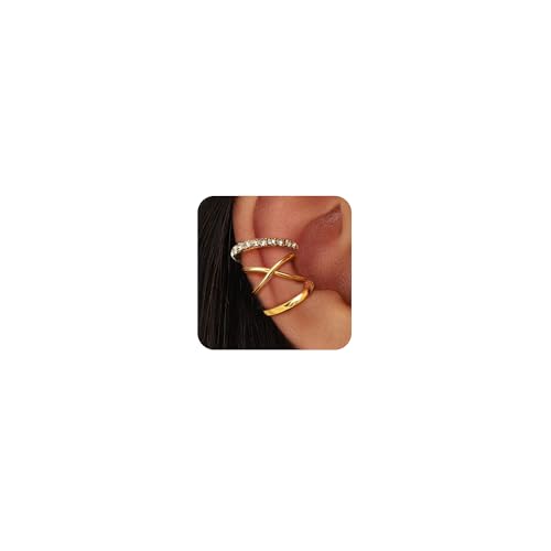 OOOPEL 3 Pairs 14K Gold Plated Ear Cuffs Non Piercing Lightweight Stackable Chunky Earring Cuff for Women Adjustable Non-Fading Fake Earrings Suitable for Christmas Gift - style: Thin