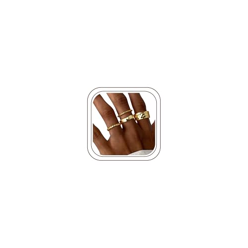 Stackable Chunky Gold Rings for Women Non Tarnish Dainty Silver Thumb Rings | 14K Gold Plated Stacking Rings Set,Trendy Gold Wedding Band Ring,Size 5-11 - color: 14K Gold Plated