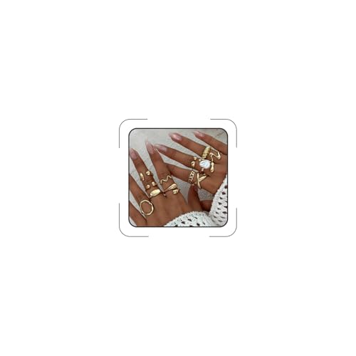 Chunky Gold Rings for Women Gold Baroque Pearl Rings Open Adjustable Pearl Ring Stacking Knuckles Rings Set Boho Prom Costume Fashion Jewelry for Women 2026 - style: 12pcs Gold