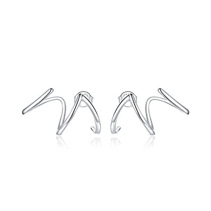 925 Sterling Silver Double Illusion Claw Trendy Stud Earrings for Women - color: Simple Line Earrings