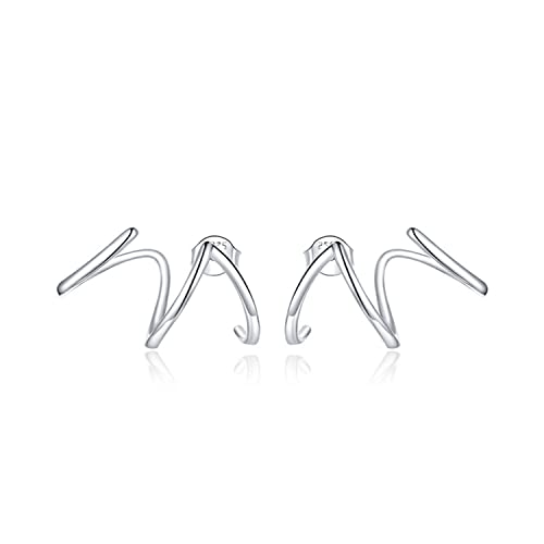 925 Sterling Silver Double Illusion Claw Trendy Stud Earrings for Women - color: Simple Line Earrings
