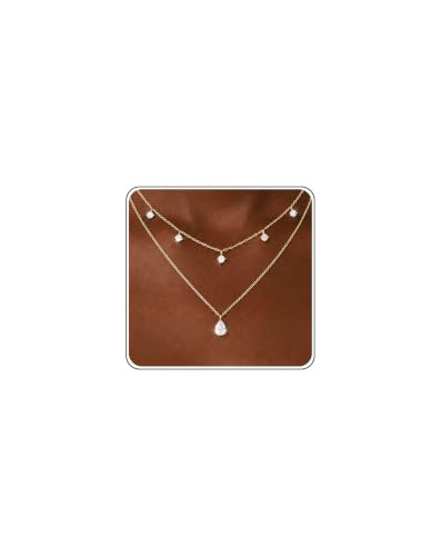 Gold Necklace Stack, Layered Gold Necklaces for Women Jewelry Set | 14K Gold Plated, Separate Chains, Pendant, Dainty, Non Tarnish, Delicate, Chain, Multi, Gift - color: 2 Layer-Dainty Teardrop Gold