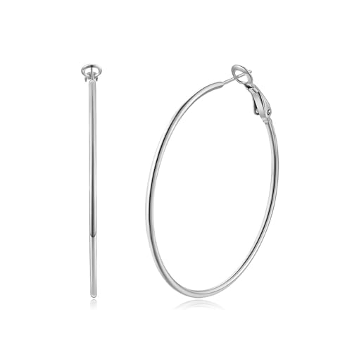 14K Gold Plated 925 Sterling Silver Posts large Hoop Earrings for Women, Hypoallergenic Big Hoop Earrings Lightweight Jewelry for Women 30/40/50/60/70MM - color: Silver-60mm