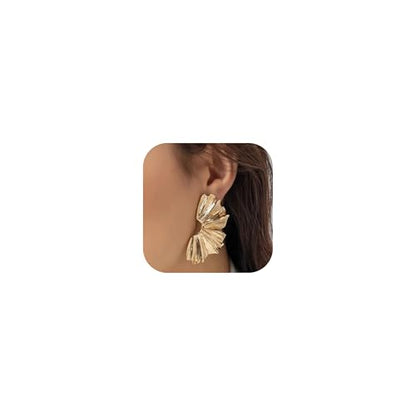 Gold Clip On Earrings for Women Trendy Non Piercing Flower Dangle Earrings Floral Earring 14K Gold Plated Lightweight Earrings for Non-Pierced Ears Fake Earrings Set - style: Leaf