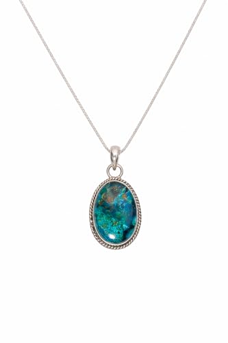 925 Sterling Silver Natural Turquoise Gemstone Pendant Necklace for Women Boho Necklace For Her - color: Chrysocolla, style: Oval