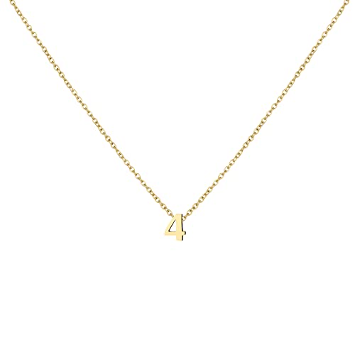 Number Necklace for Women Dainty 18K Gold Plated Pendant Necklace Charm Birth Month Personalized Jewelry Birthday Gift - color: GOLD, style: Number 4