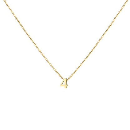 Number Necklace for Women Dainty 18K Gold Plated Pendant Necklace Charm Birth Month Personalized Jewelry Birthday Gift - color: GOLD, style: Number 4