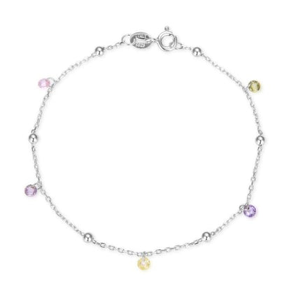 Adabele Solid Sterling Silver 18K White Gold Bead Station Anklet 2.5mm Cubic Zirconia CZ 9 10 11 Inch Thin Dainty Hypoallergenic Nickel Free Tarnish Resistant Women Jewelry - style: 18K White Gold