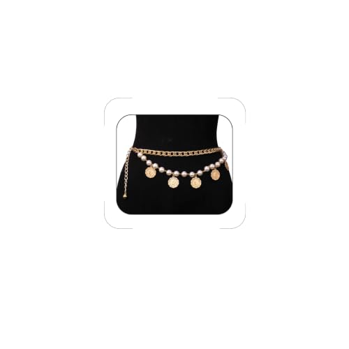 Pirate Waist Chain for Women Multilayer Metal Waist Chain Belt Adjustable Long Belt Body Belly Chain Boho Layered Coin Waist Chain Pirate Costume Women Men Jewellery - style: 408-HSYL-B B pe