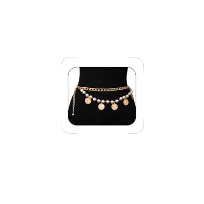 Pirate Waist Chain for Women Multilayer Metal Waist Chain Belt Adjustable Long Belt Body Belly Chain Boho Layered Coin Waist Chain Pirate Costume Women Men Jewellery - style: 408-HSYL-B B pe