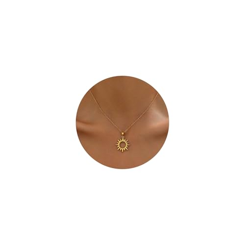 Gold Necklace for Women Dainty 18K Gold Plated | Sun Horn Crescent Moon Lucky Horse Shoe Pendant Necklace Waterproof Stainless Steel Trendy Jewelry, Gift Box Included - color: Sun-Gold