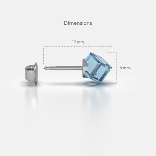 316L Stainless Steel Stud Earrings for Sensitive Ears – Hypoallergenic Princess Cut Square Cubic Zirconia Post Earrings for Women & Men – Nickel Free Daily Jewelry - color: Aquamarine