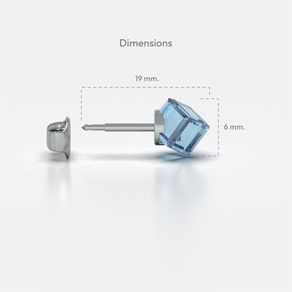 316L Stainless Steel Stud Earrings for Sensitive Ears – Hypoallergenic Princess Cut Square Cubic Zirconia Post Earrings for Women & Men – Nickel Free Daily Jewelry - color: Aquamarine
