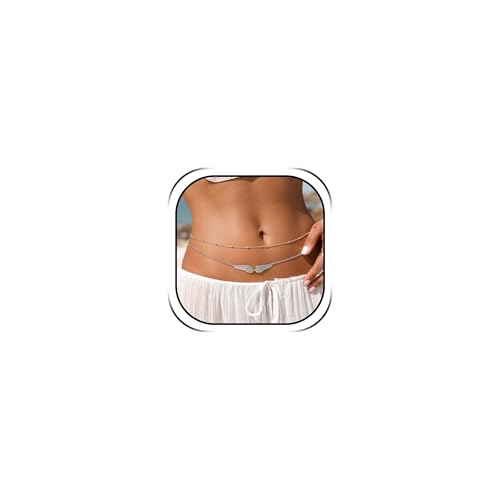 Angel Wings Waist Chain for Women Gold Layered Belly Chain Dainty Waist Jewelry Beach Body Jewelry Summer Outfit Accessories - color: A2:silver waist chain