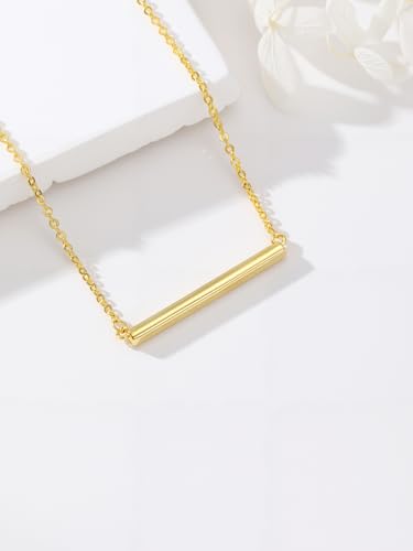14K Gold Bar Necklace for Women,Gold Bar Pendant Necklace Simple Gold Necklace Non Tarnish Gold Necklace for Mom Minimalist Mothers Day Jewelry Mother's Birthday Christmas Valentine's Day Gifts for Mom Wife Women Her - style: Simple Bar