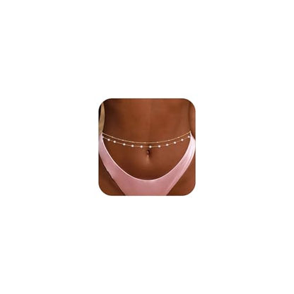 14K Gold Plated Waist Chain for Women, Layered Belly Body Chain | 2Pcs Adjustable Fit, Layered Design, Dainty Chain Styles, Bikini, Dress & Rave Outfits, Beach, Festival & Vacation - color: Gold-Plated 1