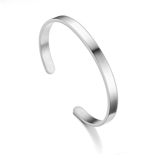 Stainless Steel Mens Cuff Bracelet-Open Metal Cuff Bangle Bracelets for Men,Mens Bracelet Jewelry Gift - color: silver
