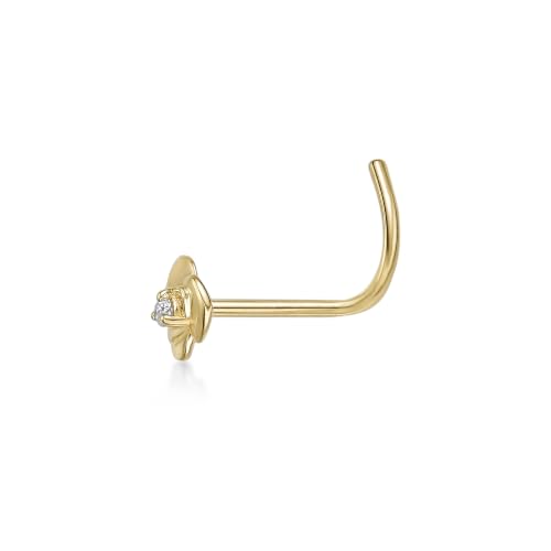 Lavari Jewelers 20 Gauge Curved Screw Nose Stud for Women - 14k Yellow Gold Cubic Zirconia Nose Ring for Her - CZ Unisex Hypoallergenic Nostril Piercing Jewelry - 20G Body Piercing for Men - style: Rose