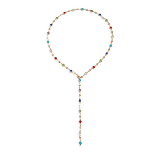 Colorful Crystal Long Necklace for Women Dainty Boho Y-Shaped Color Bead Necklaces Sparkly Rhinestone Pendant Layered Gold Long Chain Choker Good Luck Trend Jewelry Gift Jewelry - color: Gold