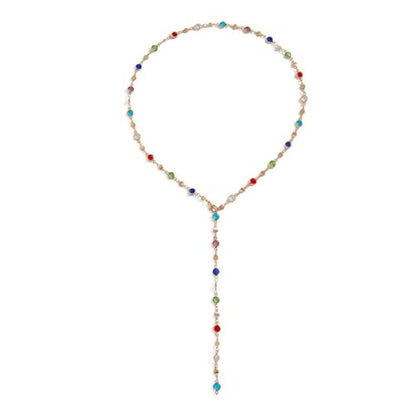 Colorful Crystal Long Necklace for Women Dainty Boho Y-Shaped Color Bead Necklaces Sparkly Rhinestone Pendant Layered Gold Long Chain Choker Good Luck Trend Jewelry Gift Jewelry - color: Gold