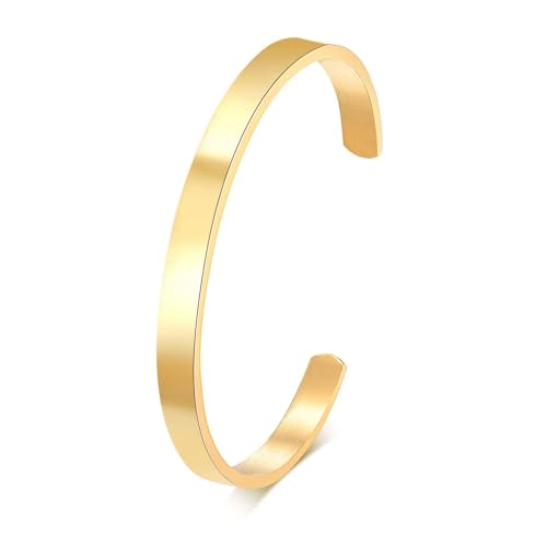 Stainless Steel Mens Cuff Bracelet : Minimal Cool Silver/Black/Gold Plated Open Metal Cuff Bangle Bracelets for Men,Mens Bracelet Jewelry Gift - color: Gold Plated-Single, size: Large( fit 7" to 8.5" wrist)