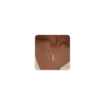 Initial Necklace for Women, 14K Gold Silver Plated Box Chain Letter Pendant, Trendy Name Necklace, Dainty Personalized Charm Jewelry Gift for Her - color: Gold, style: S