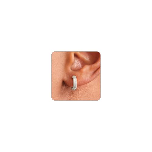 Hoop Earrings for Men - 14K Gold Plated Cartilage Huggie Earrings | Cubic Zirconia, Lightweight, CZ Inlaid, Hypoallergenic for Sensitive Ears, Mens jewelry Gift for Him - style: silver 4 rows cz