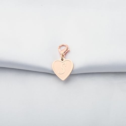 FAADBUK Initial Letter A-Z Alphabet Heart Charms for Jewelry Bracelet Keychain Necklace Initial Stainless steel Clasp Clip on Charm - color: intial S RG