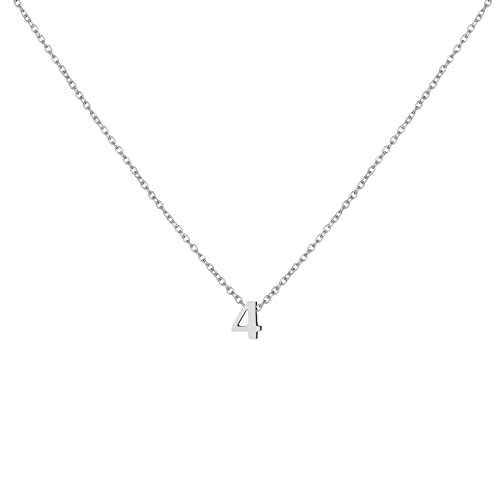 Number Necklace for Women Dainty 18K Gold Plated Pendant Necklace Charm Birth Month Personalized Jewelry Birthday Gift - color: SILVER, style: Number 4