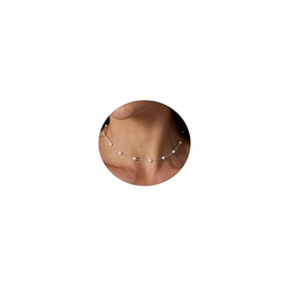 Dainty Pearl Pendant Necklaces for Women 14K Gold Plated Handmade Layered Pearl Chain Necklace Delicate Layered Pearl Necklace Everyday Jewelry Gift - color: Pearl Choker-Silver
