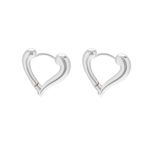 Heart Shaped Hoop Earrings for Women | 14k Gold Silver Plated, Small Heart Earring, Huggie Hoops, Lightweight, Jewelry Gifts - color: 01Heart-Silver