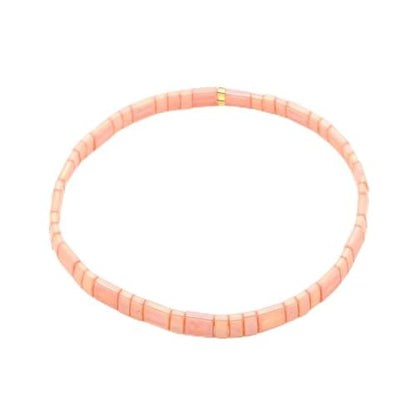 Sonateomber Tila Flat Beaded Stretch Bracelets for Women, Trendy Unique Colorful Square Beads Handmade Stack Bracelet Friendship Accessories Fashion Jewelry Gift - color: All Pink