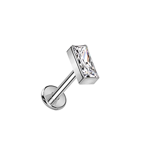 Pierced Owl 16GA F136 Implant Grade Titanium Internally Threaded Rectangular CZ Crystal Top Flat Back Labret Stud - style: Silver Tone/Clear