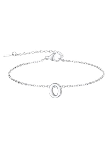 FindChic Initial Bracelets for Women Waterproof Stainless Steel Chain | 14K Gold Plated /Silver Letter A-Z Adjustable Monogram Charm Bracelet Dainty Gift for Women Wife Friend with Gift Box - color: Silver, size: letter O