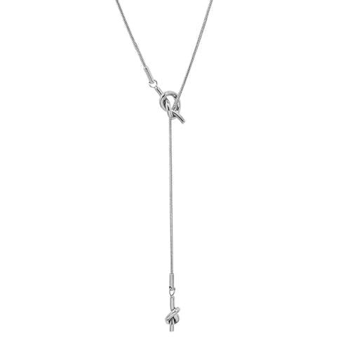 Lariat Necklaces for Women, Dainty Minimalist Knotted Rope Design Pendant Long Y Necklaces 18k Gold Plated Trendy Chain Jewelry - color: Silvery, style: Trendy