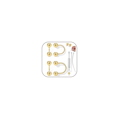 ORAZIO Half Huggie Earrings Jacket Pack for Women Backless Hoop Earring 18G | Hypoallergenic Surgical Steel Arc Hoop Backless No Back Stacks Set Small CZ Screwback Studs Jewelry Gift for Women Men Trendy - color: Gold Plated-Style1 Round