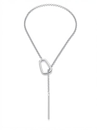Chunky Long Silver Y Necklaces for Women Stainless Steel Slip Chain Lariat Drop Necklace Punk Minimalist Statement Jewelry Gift