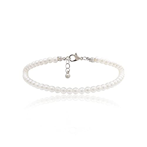 COLORFUL BLING 1Pc Pearl Handmade Anklet Simple Imitation pearls Hand Woven Boho Foot Jewelry Anklet Bracelet Summer Beach for Women - color: Pearl