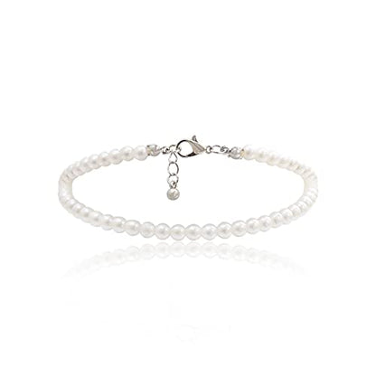 COLORFUL BLING 1Pc Pearl Handmade Anklet Simple Imitation pearls Hand Woven Boho Foot Jewelry Anklet Bracelet Summer Beach for Women - color: Pearl