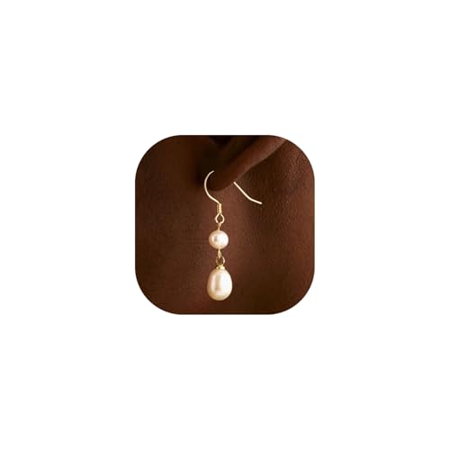 Pearl Earrings for Women 14K Gold Freshwater Pearl Hoop Earring Dangle Drop Wedding Earrings Bridal Bridesmaid Jewelry Gifts for Women - color: Natural Freshwater Pearl Drop Earrings