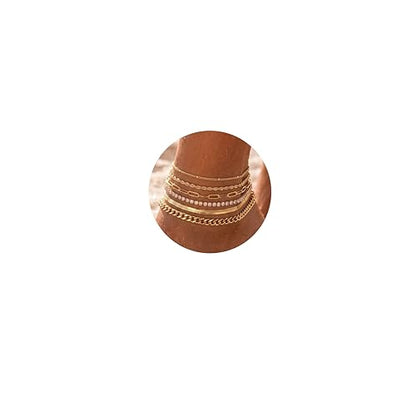 Dainty Ankle Bracelets for Women Waterproof | Layered Gold Plated Tennis Cuban Snake Rope Paperclip Beaded Link Chains Set, Summer Beach Jewelry Gift - color: Gold Anklet A