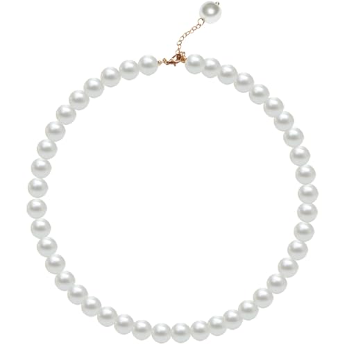 Pearl Necklace for Women, 4/6/8/10mm White Imitation Pearl Necklace, Round Faux Glass Pearl Necklace, Pearl Choker Necklace, Elegant Wedding Parties Necklace - color: Diameter of Pearl 10mm